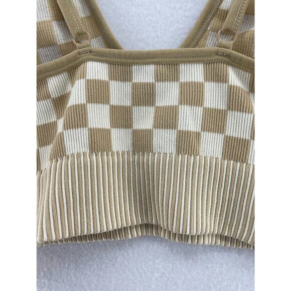 Garage Tan/White Checkered Bralette Size Small Ribbed - Picture 8 of 8
